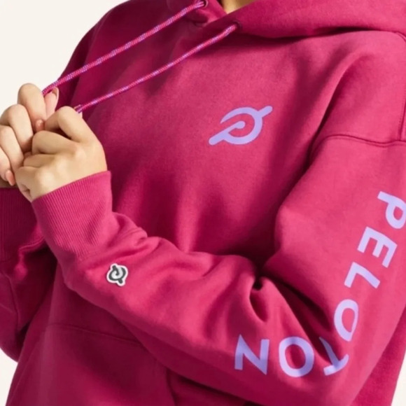 PELOTON Chic Graphic Spellout Athletic Hoodie Faded Washed Pink Kangaroo Pocket - Picture 15 of 16